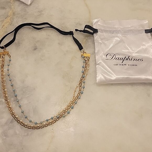 Dauphine New York Gold Goddess Boho Festival Headband HeadPiece Pearl Turquoise - Picture 2 of 7